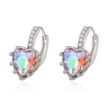 Fashion heart shaped hoop earrings with multi-color aurora cubic zirconia and silver plating - Heart Hoop Earrings / Platinum Color-AB Aurora Zircon