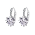 Silver hoop earrings with sparkling heart-shaped AAA zircon crystals in a clear finish - Heart Hoop Earrings / White Gold Color-White Zirconia