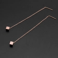 Minimalist long threader earrings in rose gold finish with cubic tassel pendants - Small Cube (8335)