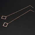 Minimalist rose gold square tassel drop earrings with long metal chain for women - Hollow Square (8341)