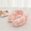 Pink memory foam U-shaped baby neck pillow with white bow patterns and ribbon ties - Solid Bow Decor Pink