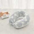 Light blue memory foam U-shaped travel neck pillow for kids with white bow patterns - Blue Bowknot