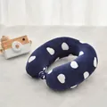 Navy blue memory foam U-shaped travel neck pillow for kids with white heart patterns - Heart Navy Blue