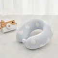 Light blue memory foam U-shaped kids travel pillow with white heart pattern - Heart Blue
