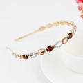 Golden alloy headband featuring mixed amber and champagne oval crystal rhinestones - Three-color Rhinestone-Gold