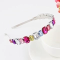 Sparkling silver headband with colorful rectangular crystals in pink, yellow, and blue - Square Diamond-Silver