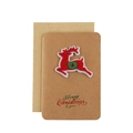 Vintage kraft paper Christmas card with red reindeer and green tree cutout plus envelope - Deer