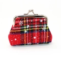 Mini porte-monnaie de Noël en tissu à carreaux rouges et flocons de neige - Rouge