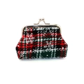 Mini porte-monnaie de Noël en tissu écossais rouge avec broderie de flocon de neige - Vert Foncé