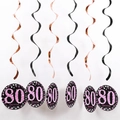 Decorazioni a spirale in PVC oro rosa e nero per l'80° compleanno con biglietti di auguri - Età 80 Spirale Singola Oro Rosa