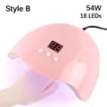 Mini lámpara de uñas rosa 54W con 18 LED y pantalla de temporizador para secado de gel - Estilo B (54W/18 LEDs 30S/60S/90S Temporizador)