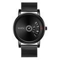 Reloj de hombre minimalista en acero negro con correa de malla y esfera de disco WLISTH - Esfera Negra Correa de Malla Negra