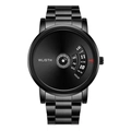 Elegante reloj de hombre en metal negro con una exclusiva pantalla de hora de disco giratorio - Esfera Negra Correa de Acero Negra