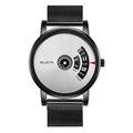 Reloj WLISTH para hombre con correa de malla negra y esfera de disco giratorio - Esfera Blanca Correa de Malla Negra