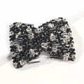 Beaded magic hair comb with black crystal bow and silver rhinestones on white base - Black Silver
