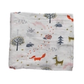 Lange en mousseline de coton blanc pour bébé avec motifs d'animaux de la forêt - Animaux dorés de la forêt