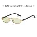Retro slim rectangular sunglasses with gold metal frame and light green lenses - Golden Frame / Light Green Lens
