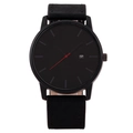 Minimalist black quartz watch for men with large dial and red second hand accent - Black Dial Black Strap