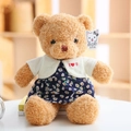Oso de peluche marrón con cárdigan blanco y vestido floral azul para niñas - Oso en Pareja Con Vestido Floral