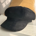Classic black faux suede newsboy hat with a retro octagonal design on a white surface - M(56-58cm) / Black