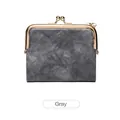 Vintage gray mini folding wallet for women with golden metal clasp and matte texture - Gray