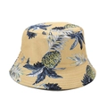 Gelber Fischerhut aus Baumwolle mit blauem Ananas-Muster für optimalen Sonnenschutz im Freien - M (56-58cm) / Gelb