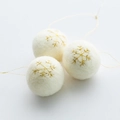 White wool felt ball ornaments with gold snowflake embroidery and hanging strings - Snowflake Embroidery Style (No. 3)