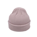 Dettaglio del berretto in maglia rosa con trama a coste verticali e bordo risvoltato - Beige