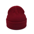 Minimalist deep red ribbed knit beanie hat for winter warmth in premium thick yarn - Burgundy