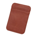 Vertical slim brown leather business card holder with two slots and neat stitching - Brown