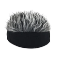 Berretto da marinaio senza tesa con parrucca grigia per uno stile retrò e streetwear - M (56-58cm) / Cappello Nero + Parrucca Grigia