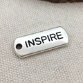 Rectangular silver alloy charm pendant with engraved INSPIRE lettering for jewelry making - Inspire