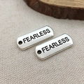 Set of two silver rectangular Fearless charms for DIY jewelry making on fabric and wood - Fearless