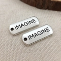 Silver rectangular metal charms with Imagine engraving for DIY jewelry making - Imagine