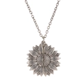 Collier médaillon tournesol argenté vintage avec pendentif ouvrant articulé - Argent antique