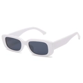 Modern white rectangular sunglasses with dark polarized lenses in a 45-degree angle view - Solid White Frame / Grey Lens
