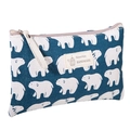 Large blue canvas makeup bag with white polar bear print and handmade fabric label - Polar Bear / Large