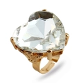 Anello aperto dorato con grande cristallo a cuore e dettagli traforati vintage - Aperto Regolabile / Bianco