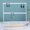 Two-tier white metal jewelry stand with wooden base for earrings display and organization - Large 2-Tier 44 Holes White