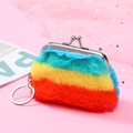 Detailweergave van de pluizige regenboog portemonnee met metalen beugelsluiting en ring - Diep Veelkleurig