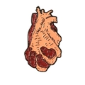 Spilla in smalto a forma di cuore con stretta di mano in rosa e rosso su metallo nero - Mani che stringono il Cuore