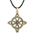 Antique bronze Slavic cross knot pendant necklace with adjustable black rope chain for men - Gold + Cotton Rope