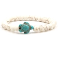 White turquoise beaded bracelet featuring a vintage turquoise turtle charm decoration - Green Turtle Faux White Turquoise