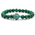Detail of beaded bracelet featuring green malachite texture beads and turquoise turtle charm - Green Turtle Malachite