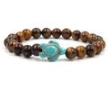 Detailed view of beaded bracelet featuring brown tiger eye stones and a blue turtle pendant - Green Turtle Tiger Eye