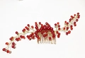Handgefertigter roter Perlen-Haarkamm mit Kristallperlen und Golddraht für Brautfrisuren - Goldene Legierung/Rote Kunstperle/Roter Kristall / Stil 3 Rot