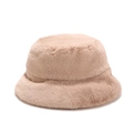 Women's minimalist plush bucket hat in light camel faux fur for winter warmth - M (56-58cm) / Khaki