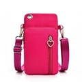 Mini crossbody phone bag in vibrant hot pink nylon with adjustable purple strap - Large size with earphone hole / Rose Red