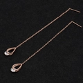 Elegant rose gold tassel earrings featuring teardrop charm and round cubic zirconia - Pointy Heart with CZ (8314)