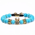 Natural turquoise crown bracelet with CZ micro-paved gold beads on white background - Natural Stone Style (Braided Cord)